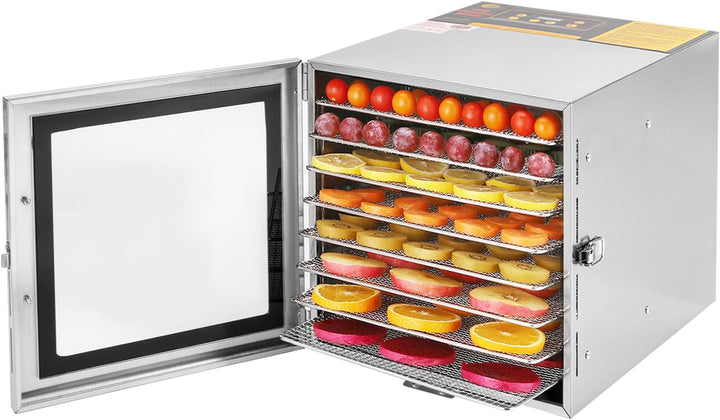 SABUIDDS Dörrautomat Edelstahl mit 8 Einlegefächer Food Dörrgerät von 35-90 ℃, 24h-Timer, 700W, inkl