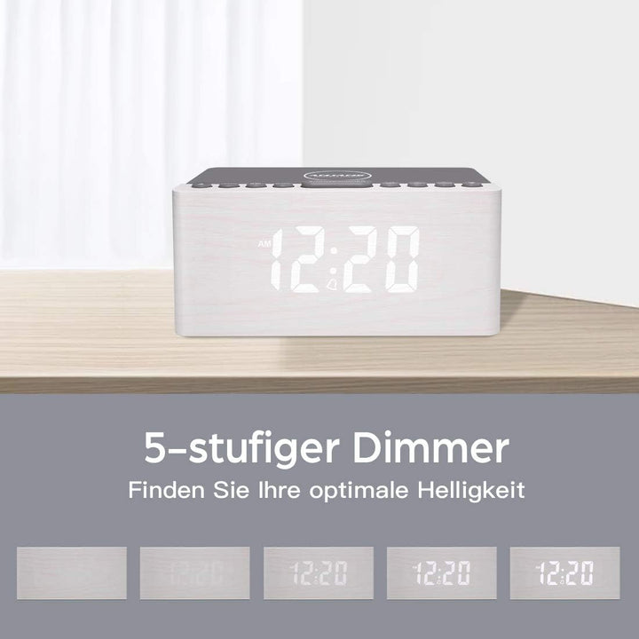 ANJANK Hölzerner Radio wecker Digital mit kabelloses Laden,10W Fast Wireless Charger for Iphone/Andr