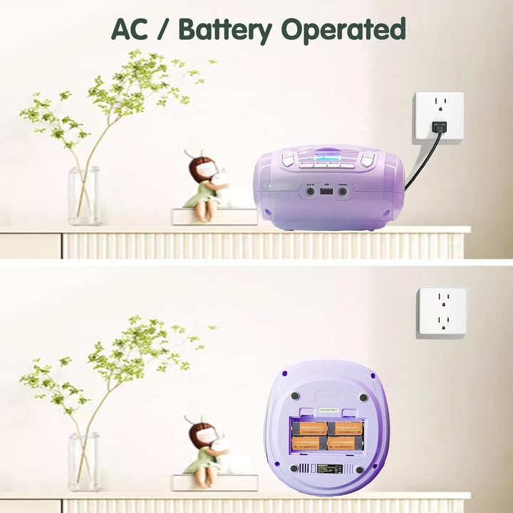 Tragbarer CD-Player für Kinder - Radio-CD-Boombox mit Bluetooth, FM-Radio, USB-Eingang & AUX-Anschlu