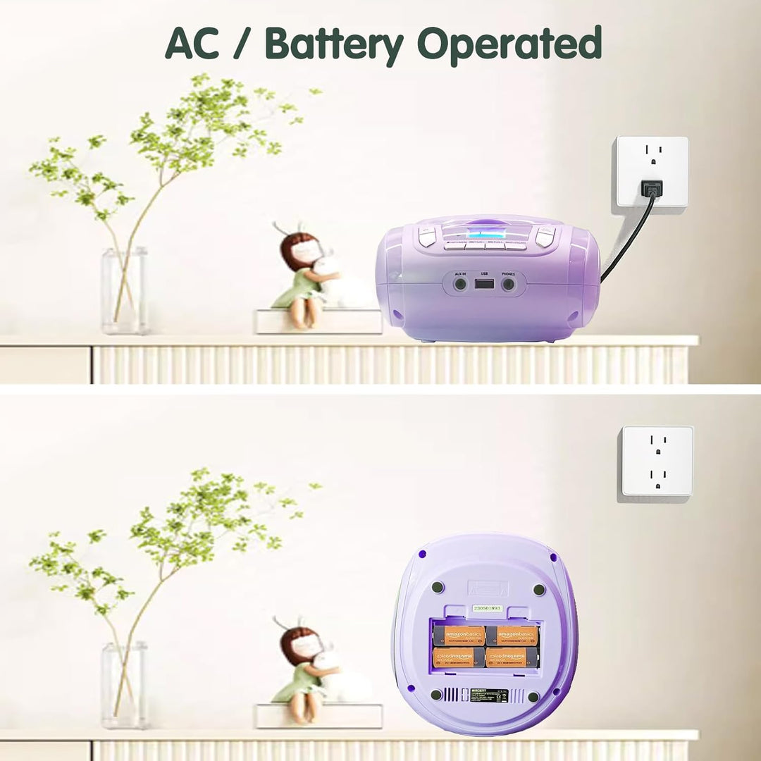 Tragbarer CD-Player für Kinder - Radio-CD-Boombox mit Bluetooth, FM-Radio, USB-Eingang & AUX-Anschlu