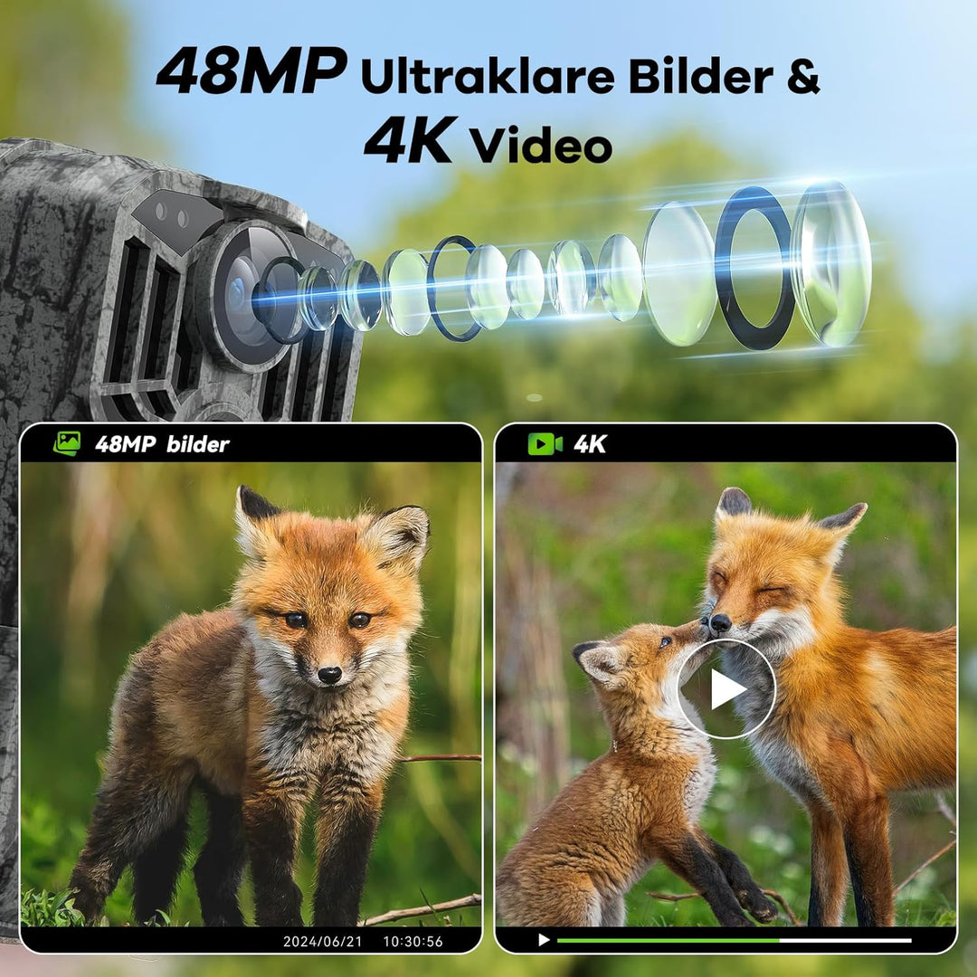 DEATTI Wildkamera mit Handyübertragung APP, 4K 48MP HD WLAN Bluetooth Wildkamera mit Bewegungsmelder