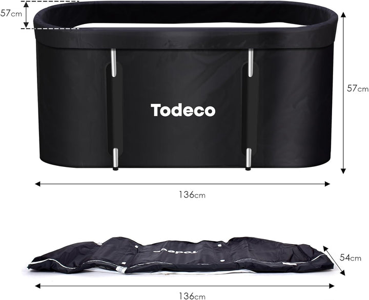 Todeco Faltbare Badewanne, Erwachsene Tragbarer Badewanne mit Metallrahmen 140x57x57cm, grosse Famil