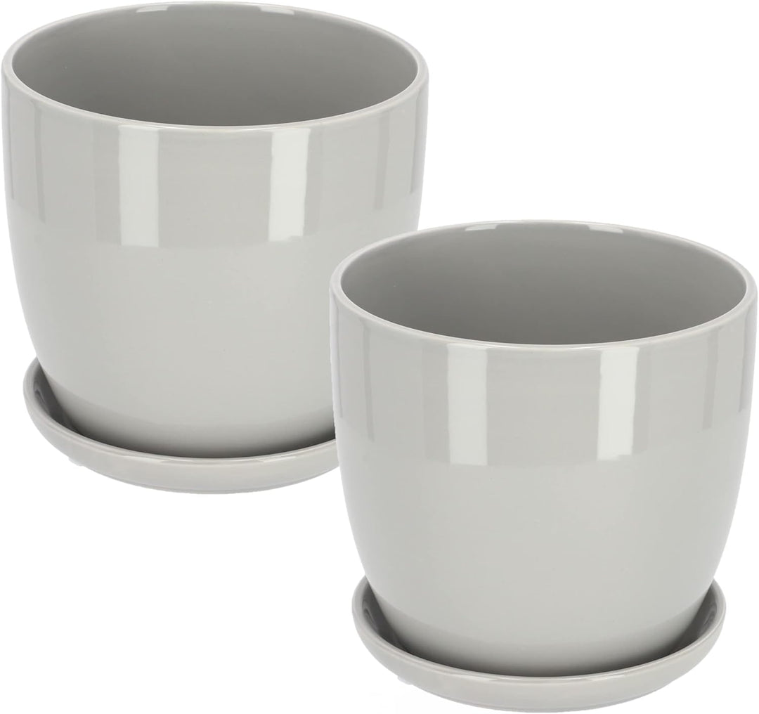 KOTARBAU® 2er Set Keramik Blumentopf Übertopf für Blumen Pflanzen ⌀ 13 cm mit Tropfschale Grau, Grau