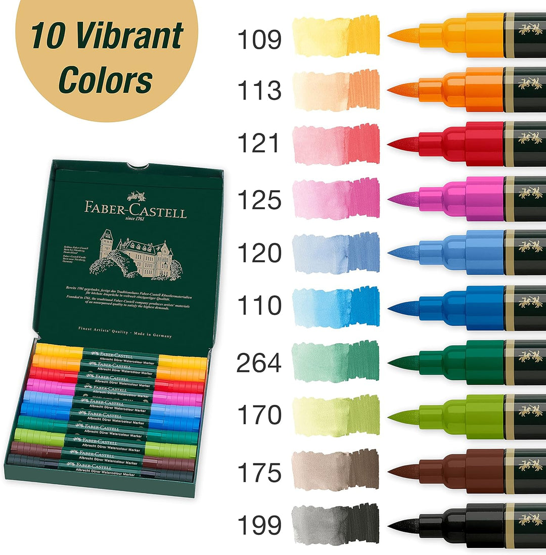 Faber-Castell 160308 - Aquarellmarker Albrecht Dürer mit Doppelspitze, 5er Etui, Marker mit Faser- u