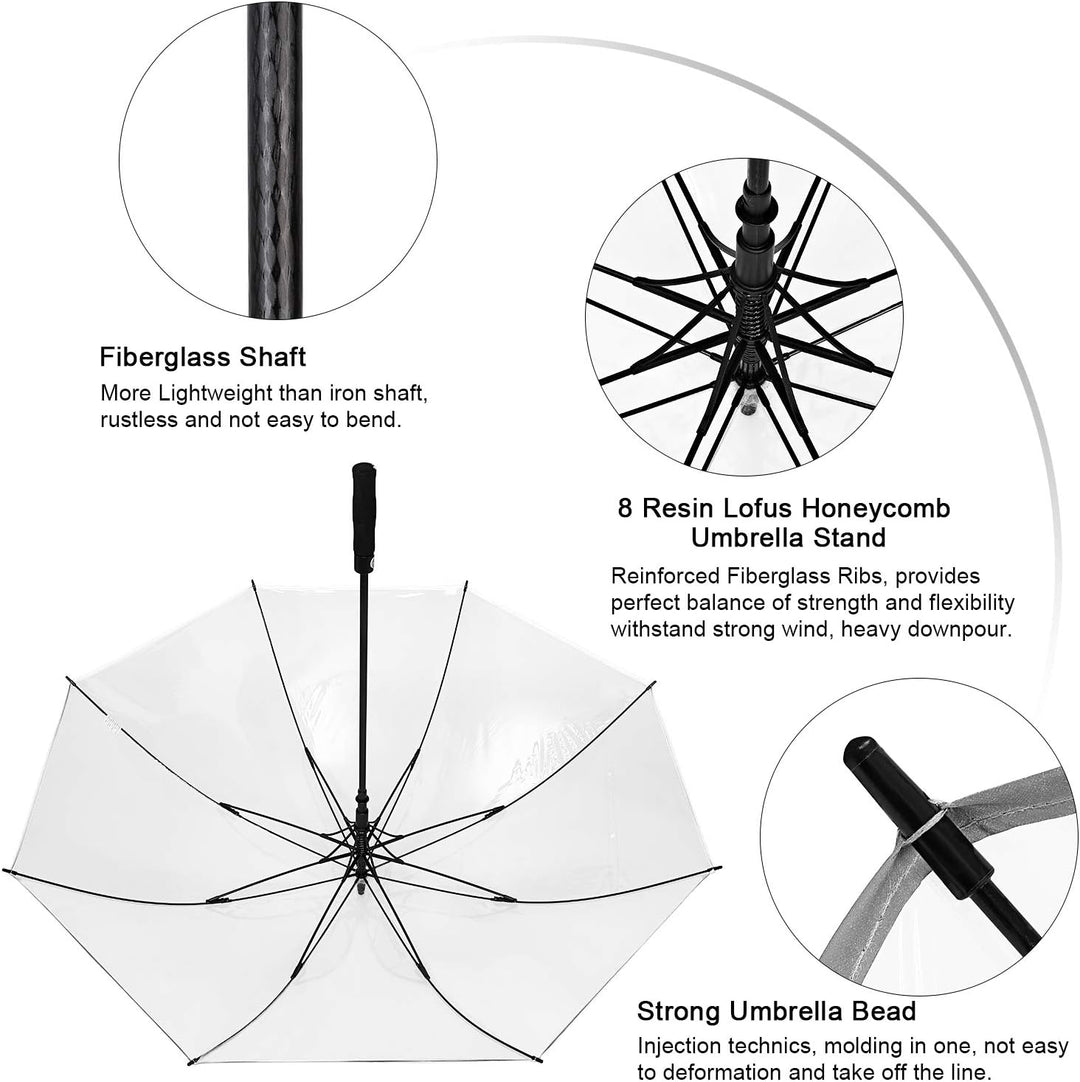 G4Free 62 Inch Klarer Golfschirm Transparenter Grosser Langer Regenschirm Automatik Öffnen Übergross