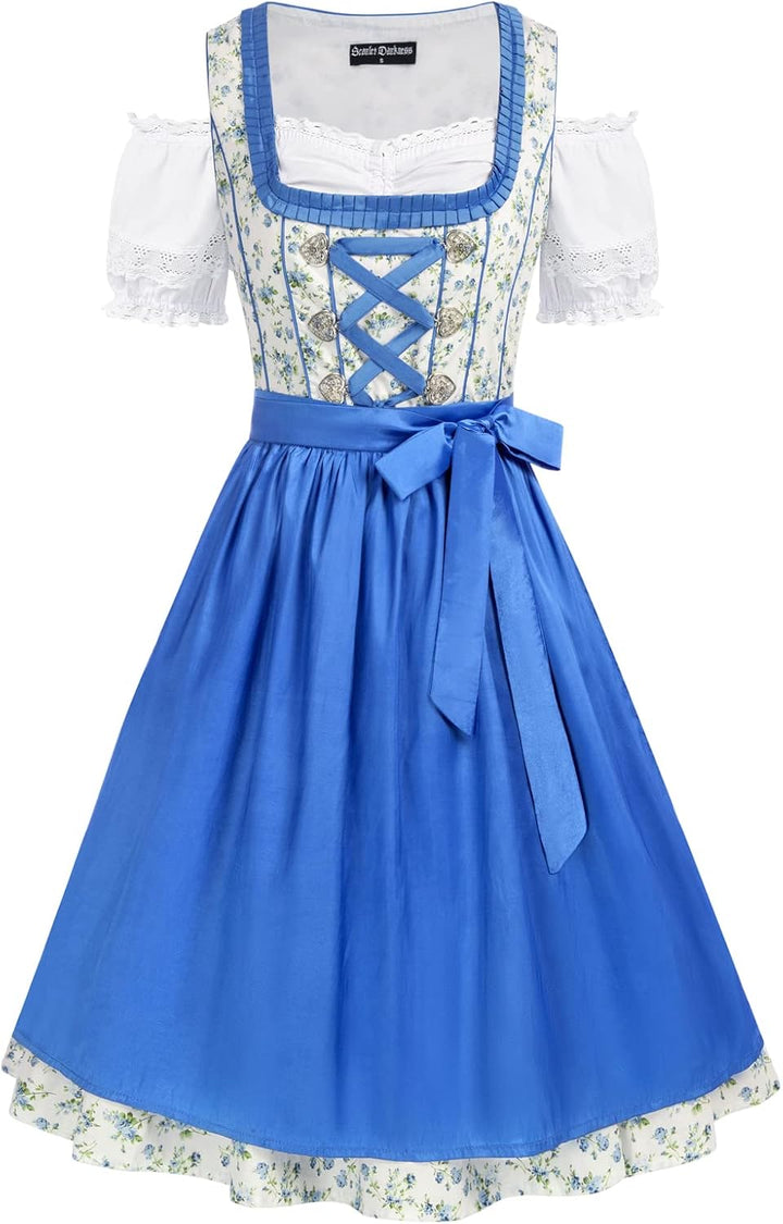 SCARLET DARKNESS Dirndl 3 TLG Trachtenkleid Kleid,Bluse,SchĂŒrze Dirndl Kleid Oktoberfest Weiss und B
