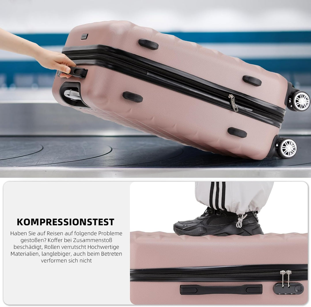 BEIBYE Zwillingsrollen 2066 Hartschale Trolley Koffer Reisekoffer Gepäck M-L-XL-Set (Rosa Gold, XL)