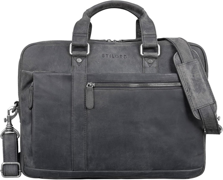 STILORD 'Nico' Grosse Businesstasche aus Hochwertigem Leder für 15.6 Zoll Laptop, Farbe:carbon - gra
