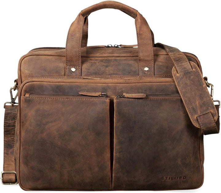 STILORD 'Remus' Ledertasche Umhängetasche Leder Aktentasche Gross 15,6 Zoll Laptoptasche abnehmbarer