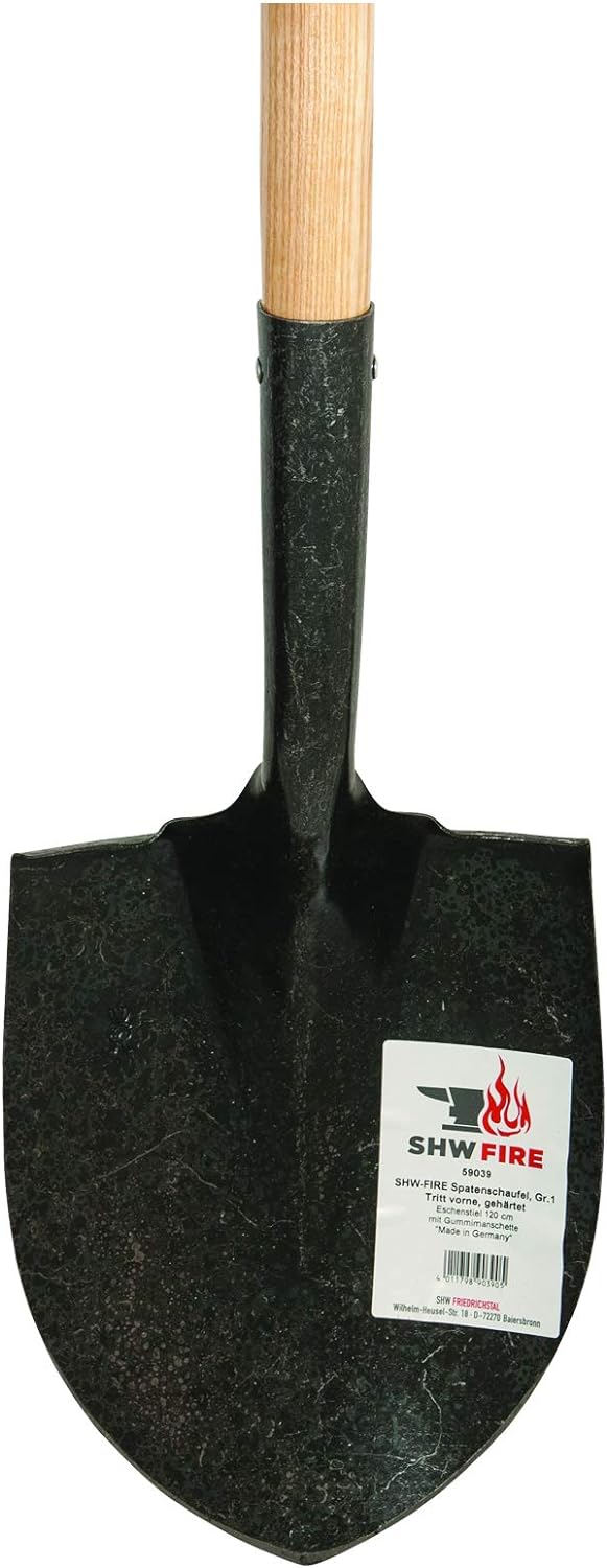SHW-FIRE Spatenschaufel mit Trittschutz - 120cm Langer Eschenholzstiel - für effiziente Gartenarbeit