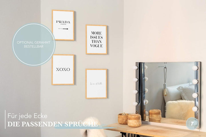 Papierschmiede® Premium Spruchposter Set 4er DIN A1, Motiv: Mode Ikone, Typografie Bilder Wohnzimmer