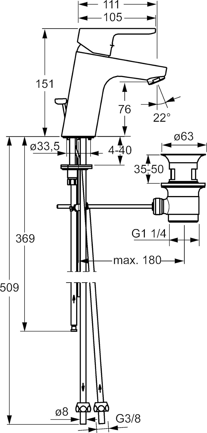 Hansa Waschtisch-Einhebelmischer HANSAPRIMO XL 49381103 mit Bedienungshebel, mit Garnitur, Auslauf 1