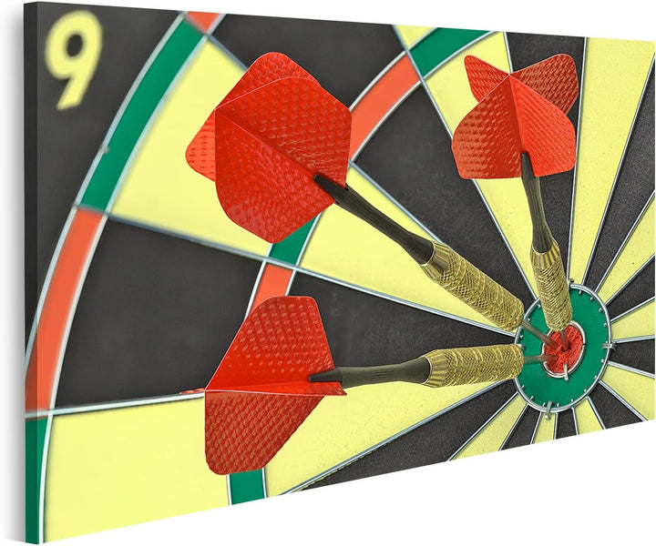 islandburner Bild auf Leinwand Drei Darts Im Bulls Eye Auf Dartscheibe Bilder Wandbilder Poster Lein