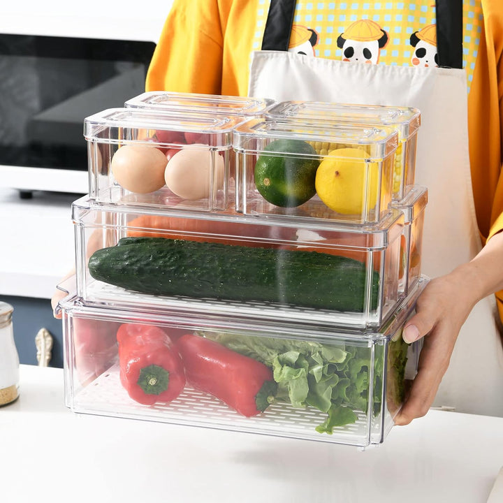 TWBEST Kühlschrank Organizer 8 Set,Kühlschrank-Organizer Mit Griff für Küche-Mit Deckel,Behälter für