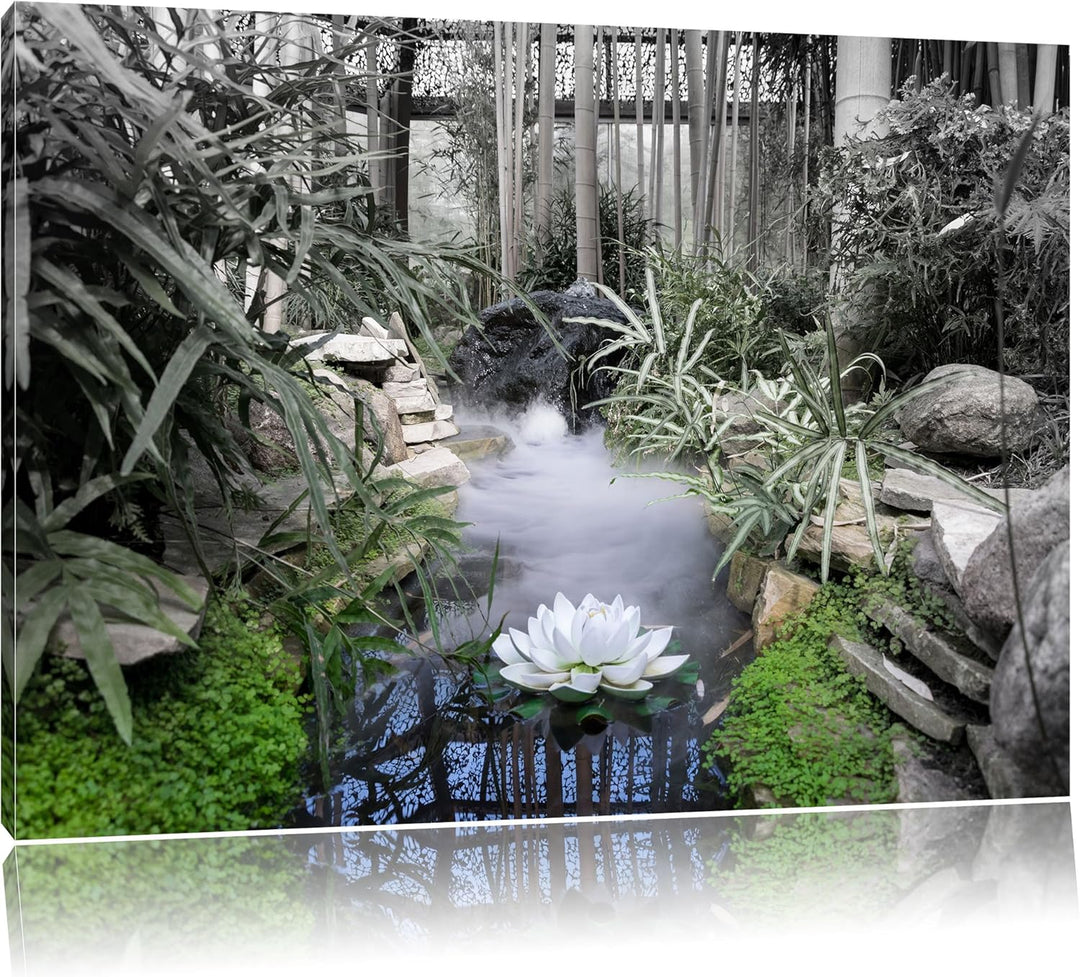 Pixxprint Zen Garten Japan / 100x70cm Leinwandbild bespannt auf Holzrahmen/Wandbild Kunstdruck Dekor
