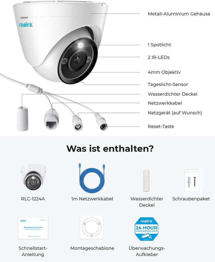 Reolink 12MP PoE Überwachungskamera Aussen mit Spotlight, Farbige Nachtsicht, Zwei-Wege-Audio, 24/7