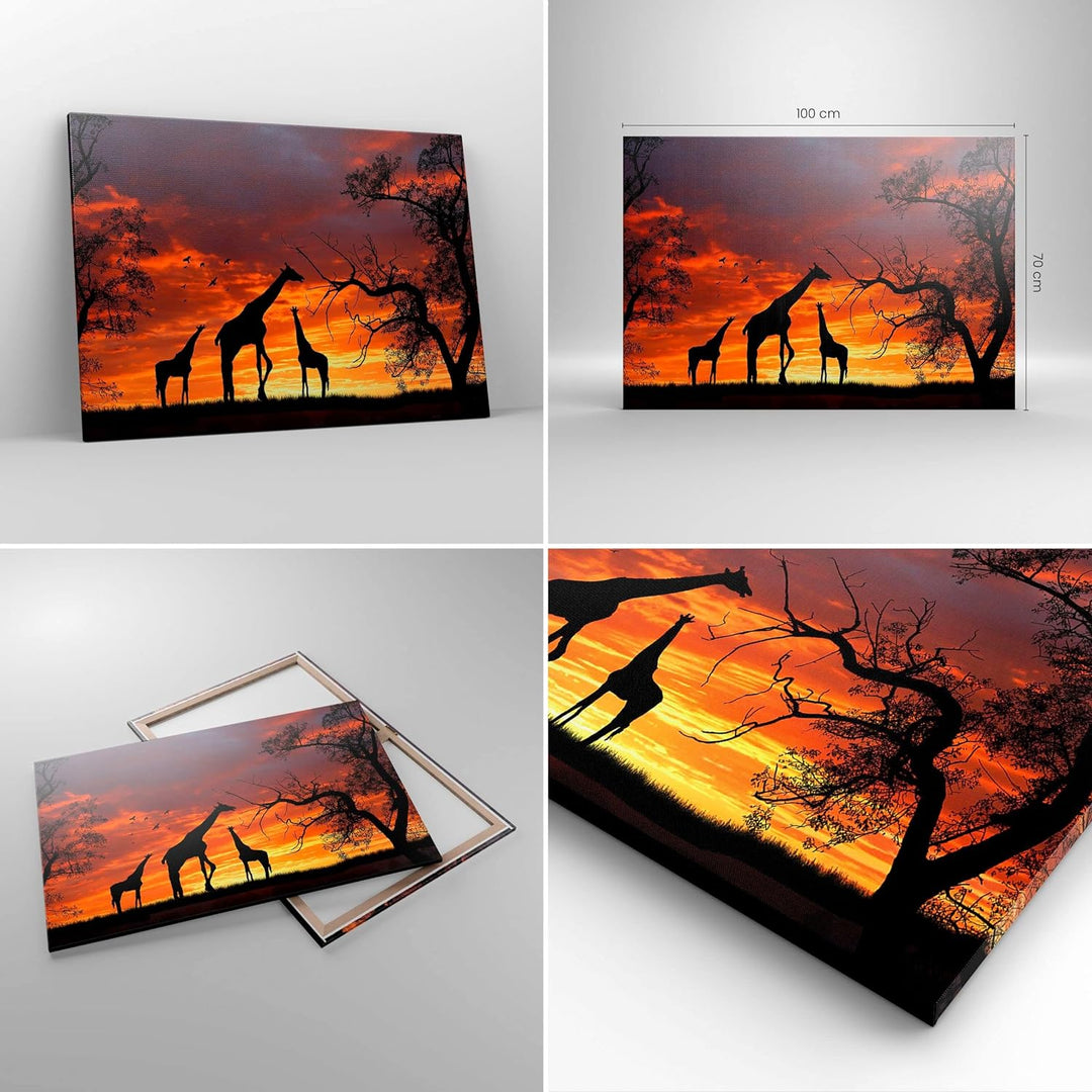 Bilder auf Leinwand 100x70cm Leinwandbild Giraffe Afrika Sonne Safari Gross Wanddeko Bild Schlafzimm