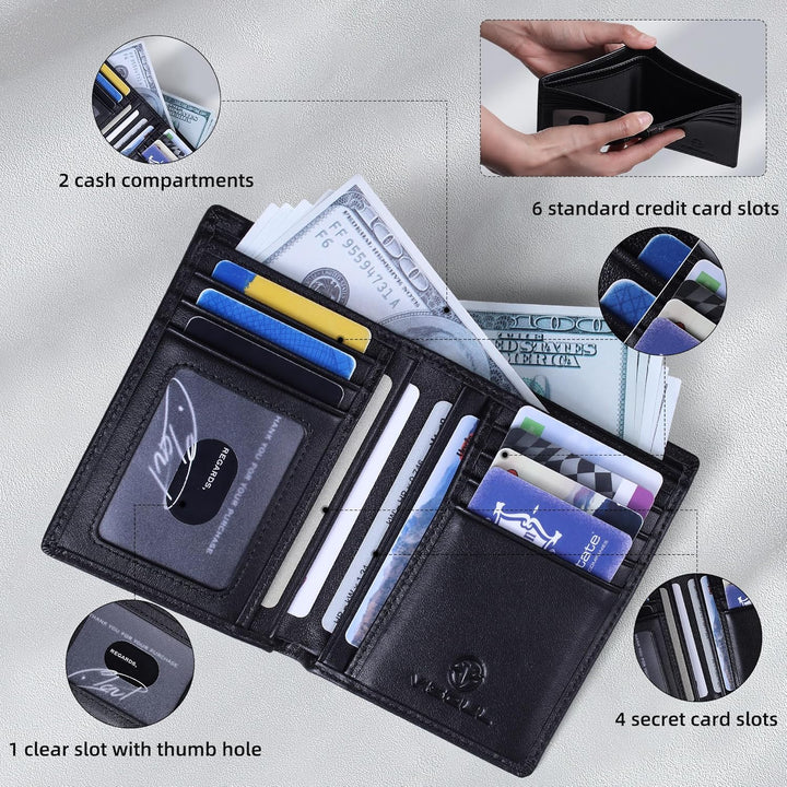 VISOUL Echt Leder Geldbörse Herren mit RFID Schutz Portemonnaie Gross mit Münzfach 10 Fächer Echtled