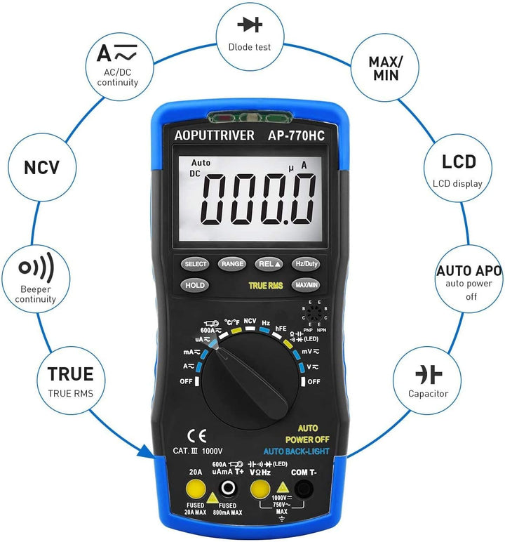 Multimeter Digital AP-770HC 6000Counts Auto/Manueller Bereich StrommessgerÀt Multi Tester NCV Stroms