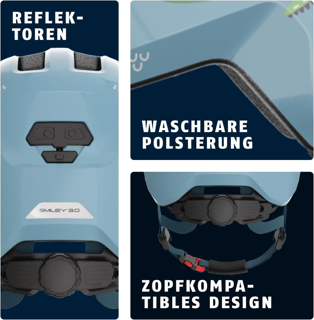 ABUS Kinderhelm Smiley 3.0 - Fahrradhelm mit tiefer Passform, kindergerechten Designs & Platz für ei
