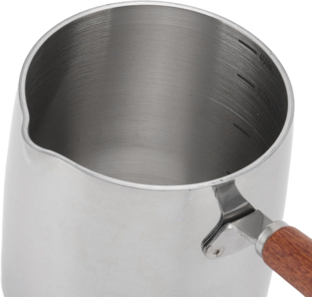 Aramox 450 Ml Butterwärmer aus Edelstahl, Mini-Butterkaffee-Milchtopf, Kleiner Topf mit Holzgriff, S