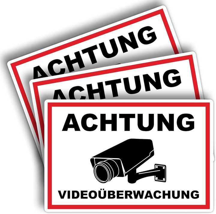 3 Stück XXL Achtung Videoüberwachung Schild 40 x 30 cm aus stabiler PVC Hartschaumplatte 5mm dieser