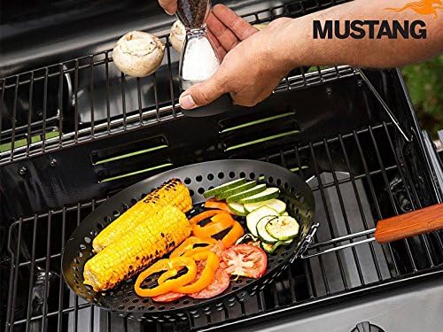 Grillpfanne Ø 30,5 cm mit klappbarem Holzgriff, Gemüsepfanne, Grill Wok