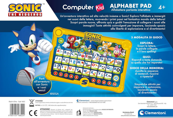 Clementoni Sonic Alphabet Pad – Lernspiel 4 Jahre, Computer Kid, elektronisches italienisches sprech