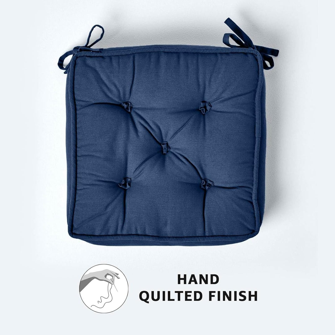 Homescapes Dickes Sitzkissen dunkelblau, Stuhlkissen 40x40 cm mit Bändern, Sitzerhöhung 10 cm, Matra