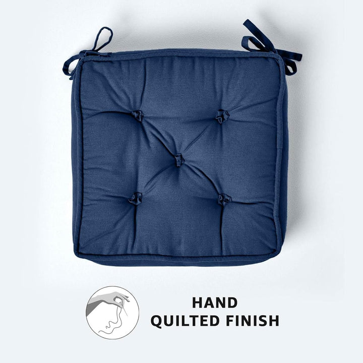 Homescapes Dickes Sitzkissen dunkelblau, Stuhlkissen 40x40 cm mit Bändern, Sitzerhöhung 10 cm, Matra