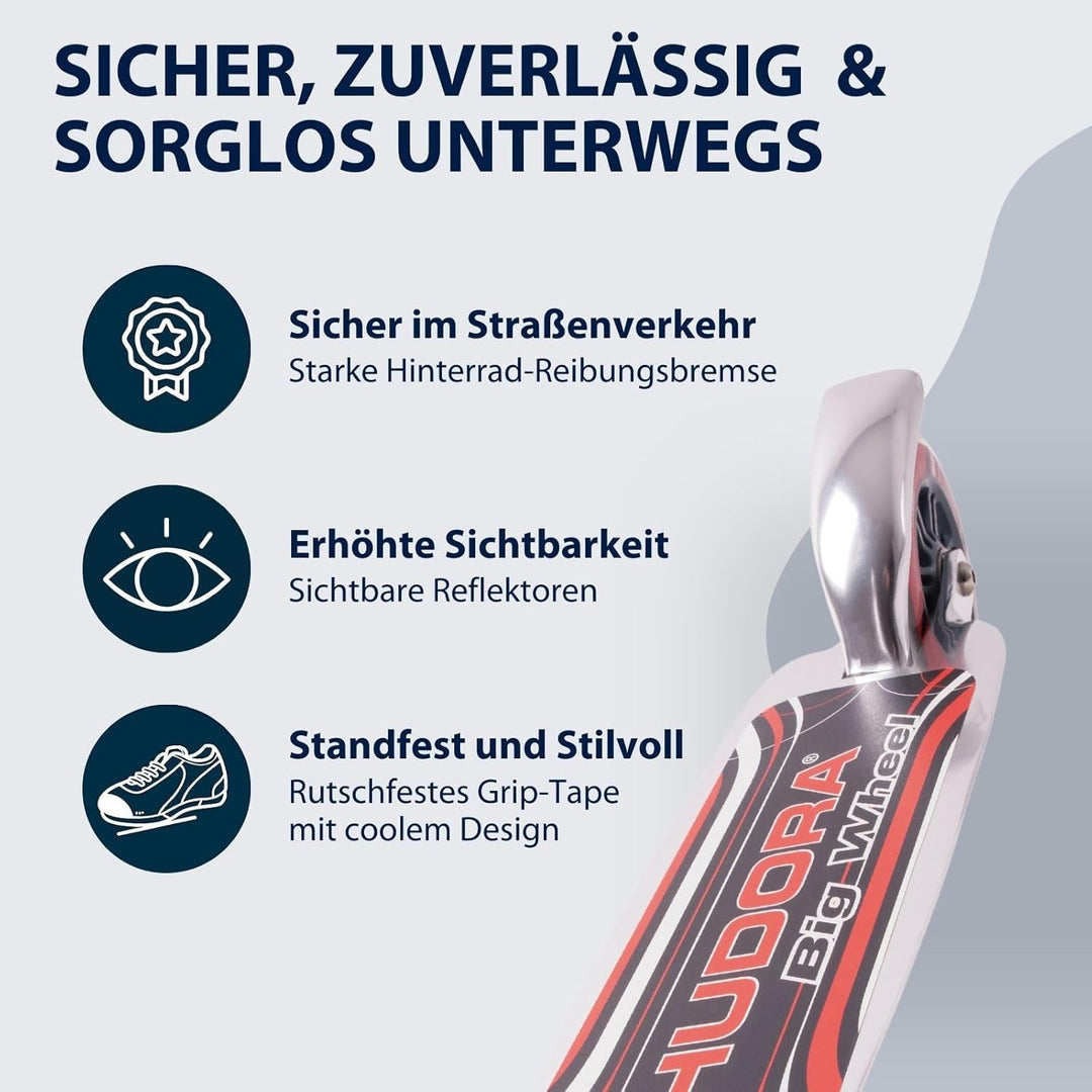 HUDORA BigWheel 125 Scooter - Sicherer & hochwertiger Aluminium-Roller für Kinder - Höhenverstellbar