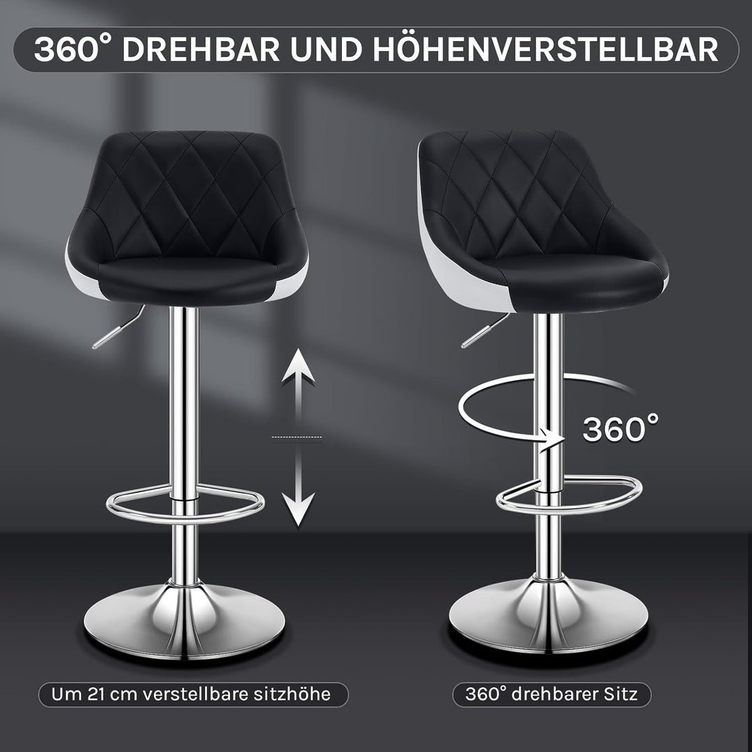 WOLTU BH30sz-2 Design 2 farbig Barhocker mit Griff 2er Set, stufenlose Höhenverstellung, verchromter