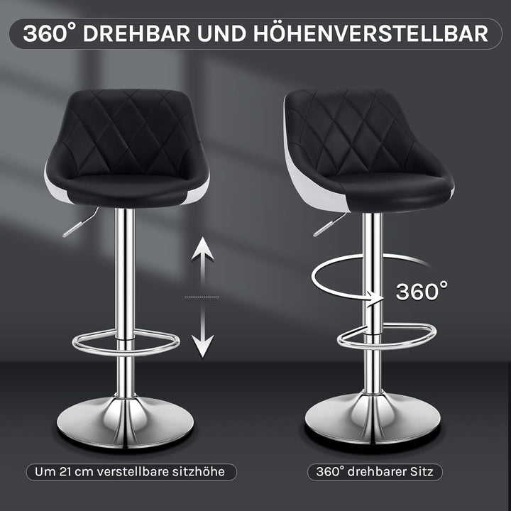 WOLTU BH30sz-2 Design 2 farbig Barhocker mit Griff 2er Set, stufenlose Höhenverstellung, verchromter