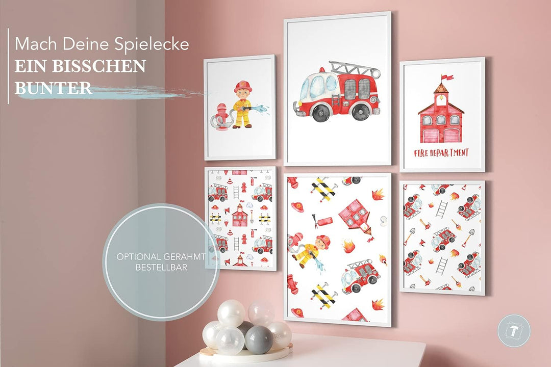 Papierschmiede® Bilder Kinderzimmer Kids Mood Poster Set Feuerwehr, Kinderzimmer Bilder Babyzimmer D
