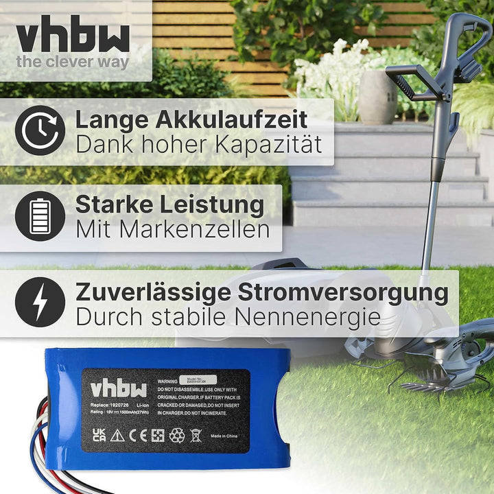 vhbw Akku Ersatz für Yard Force 1920726 für Rasenmäher Rasenroboter (1500mAh, 18V, Li-Ion)