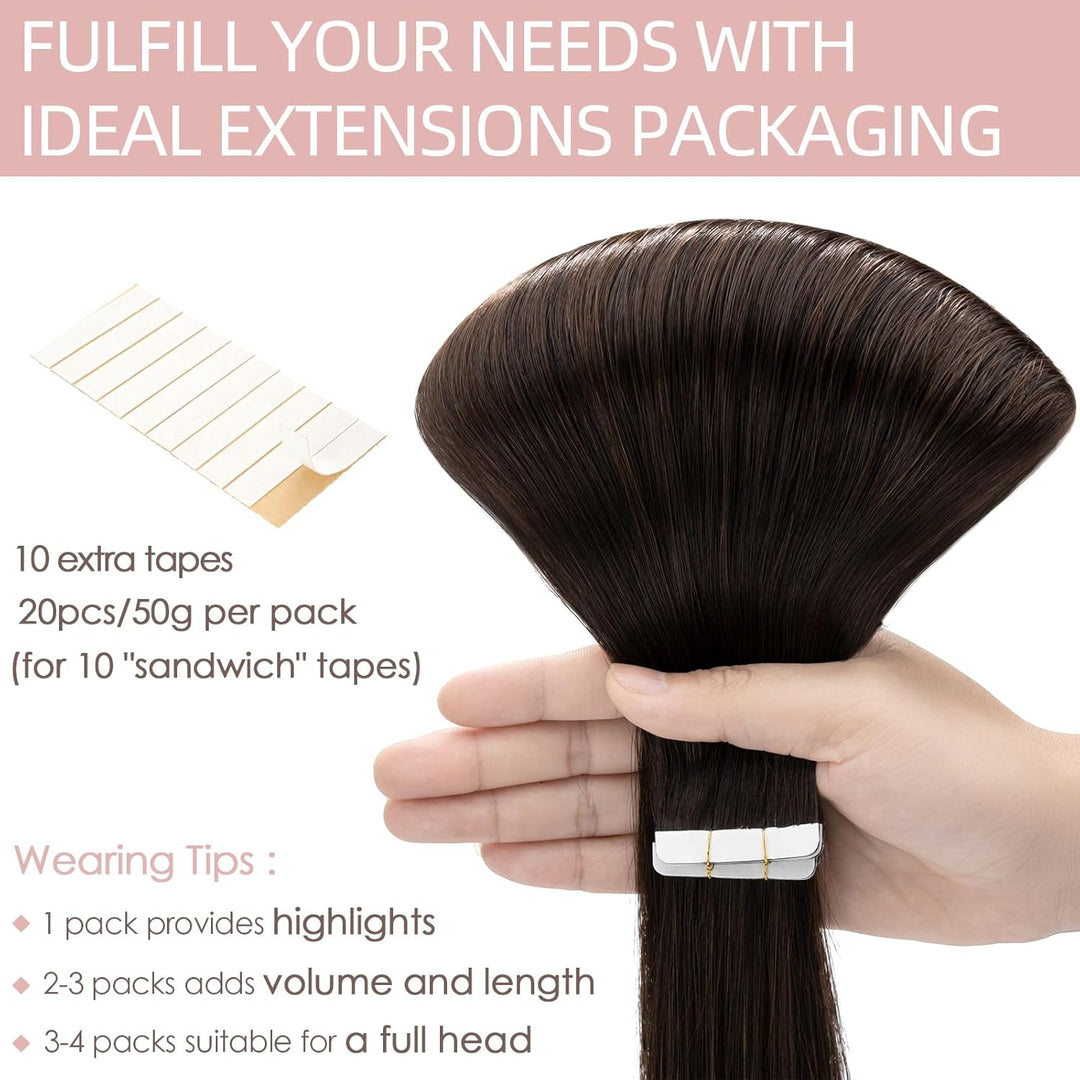 Silk-co Tape Extensions Echthaar 20stk, Haarverlängerung Tape in Extensions Echthaar, Remy Haarexten