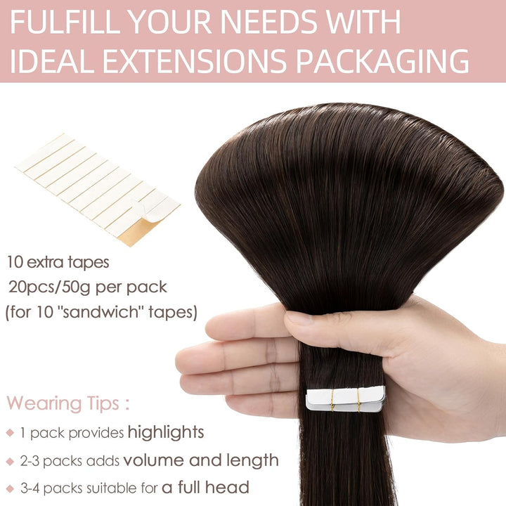 Silk-co Tape Extensions Echthaar 20stk, Haarverlängerung Tape in Extensions Echthaar, Remy Haarexten