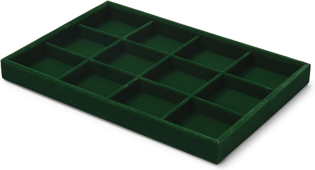 Oirlv Jahrgang Grün Samt Schmuck 12 Grids Schmucktablett,Schmuckschatulle Schmuckaufbewahrung Schmuc