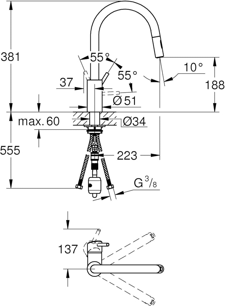 GROHE Concetto - Einhand-Spültischbatterie (Einlochmontage, Schwenkbereich 360°, langlebige Oberfläc