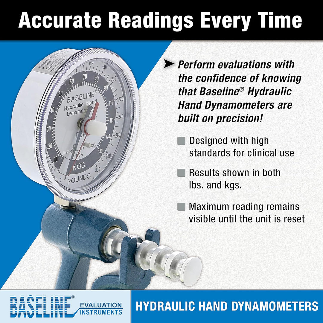 Baseline® Hydraulisches Handkraftmessgerät, Dynamometer HiRes™, Handkraftmessung bis 136 kg