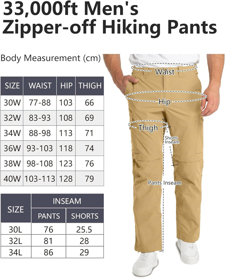 33,000ft Wanderhose Herren Zip Off Trekkinghose, Atmungsaktiv Abnehmbar Stretch Outdoorhose mit 6 Ta