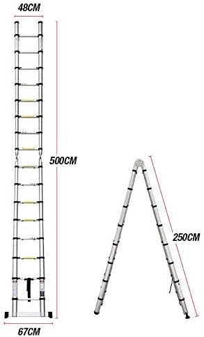 COOCHEER 5M Teleskopleiter Multifunktionale Leiter als Aufstell- und Schiebeleiter beidseitig Leiter