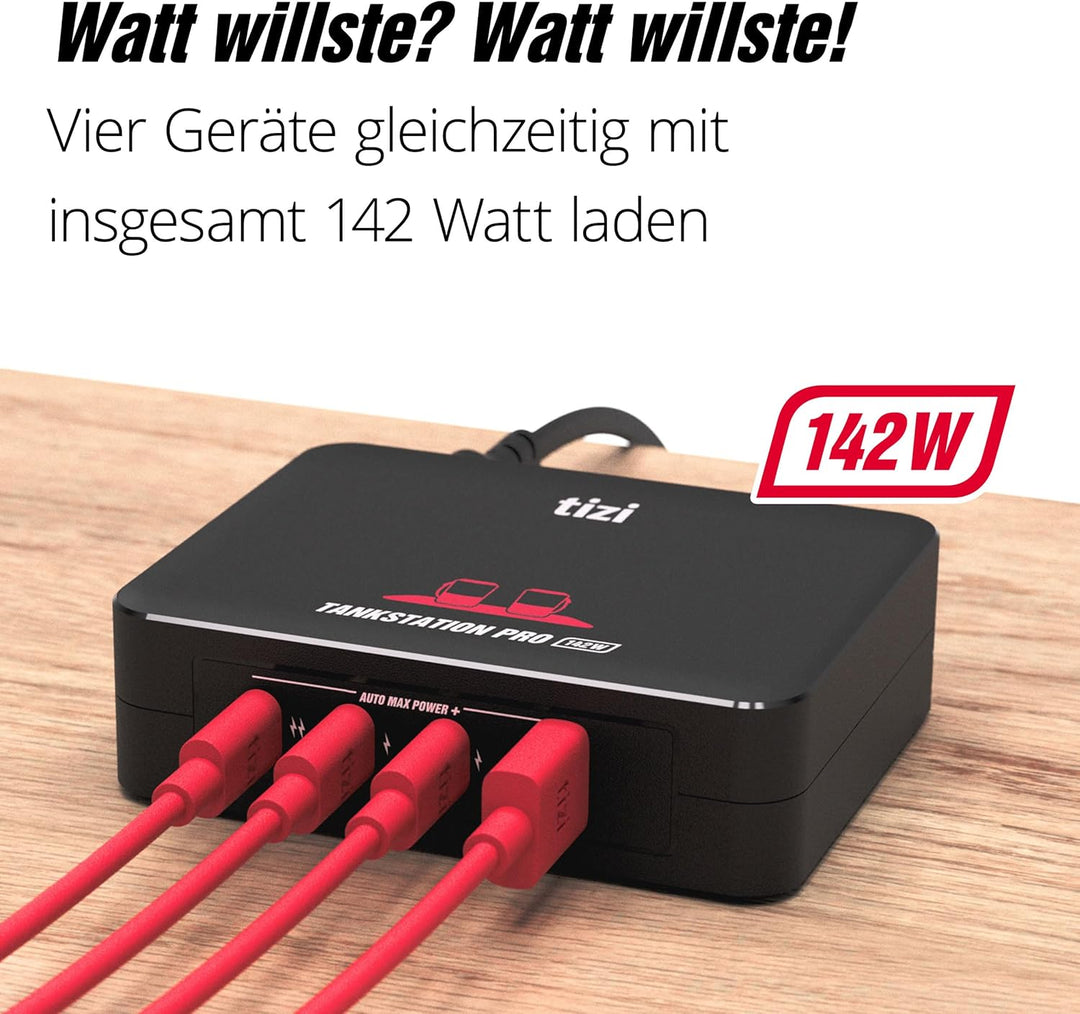 tizi Tankstation Pro (142W) - 4 Anschlüsse Ladegerät, neueste GaN Power Delivery, 4-Port USB-C PD Ne