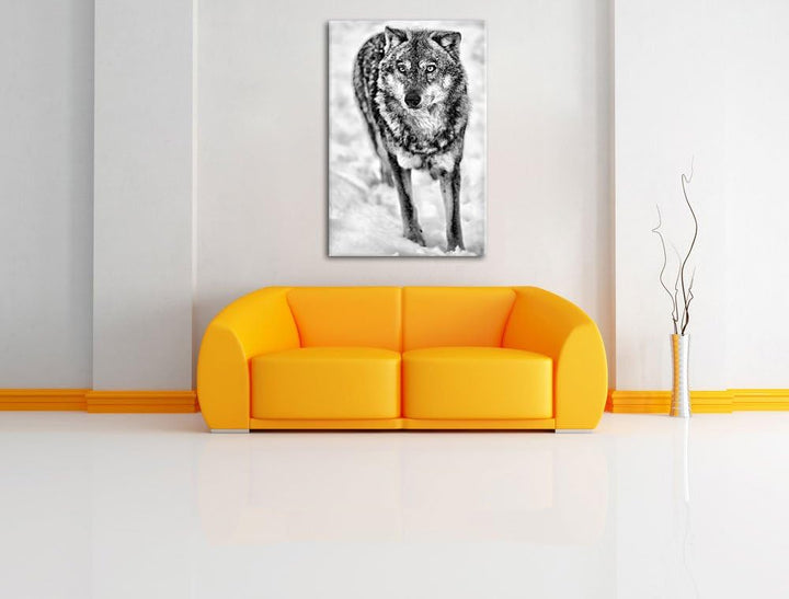 Pixxprint Wolf in Schneelandschaft als Leinwandbild/Grösse: 100x70 cm/Wandbild/Kunstdruck/fertig bes