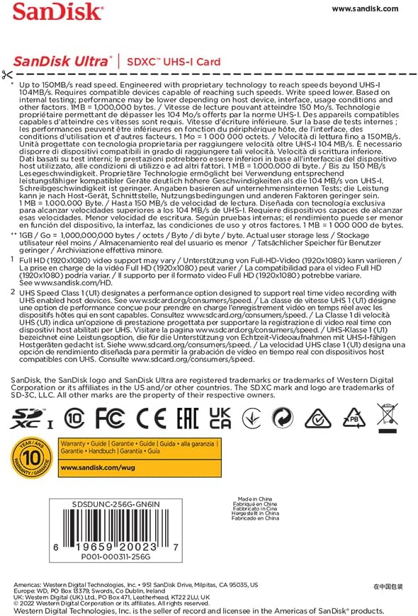 SanDisk Ultra SDXC UHS-I Speicherkarte 256 GB (Für Kompaktkameras der Einstiegs- und Mittelklasse, F