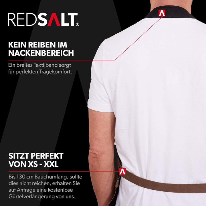 REDSALT® Premium Lederschürze 100% Büffel Wild Leder 84x62cm braun | Profi BBQ Grillschürze Arbeitss