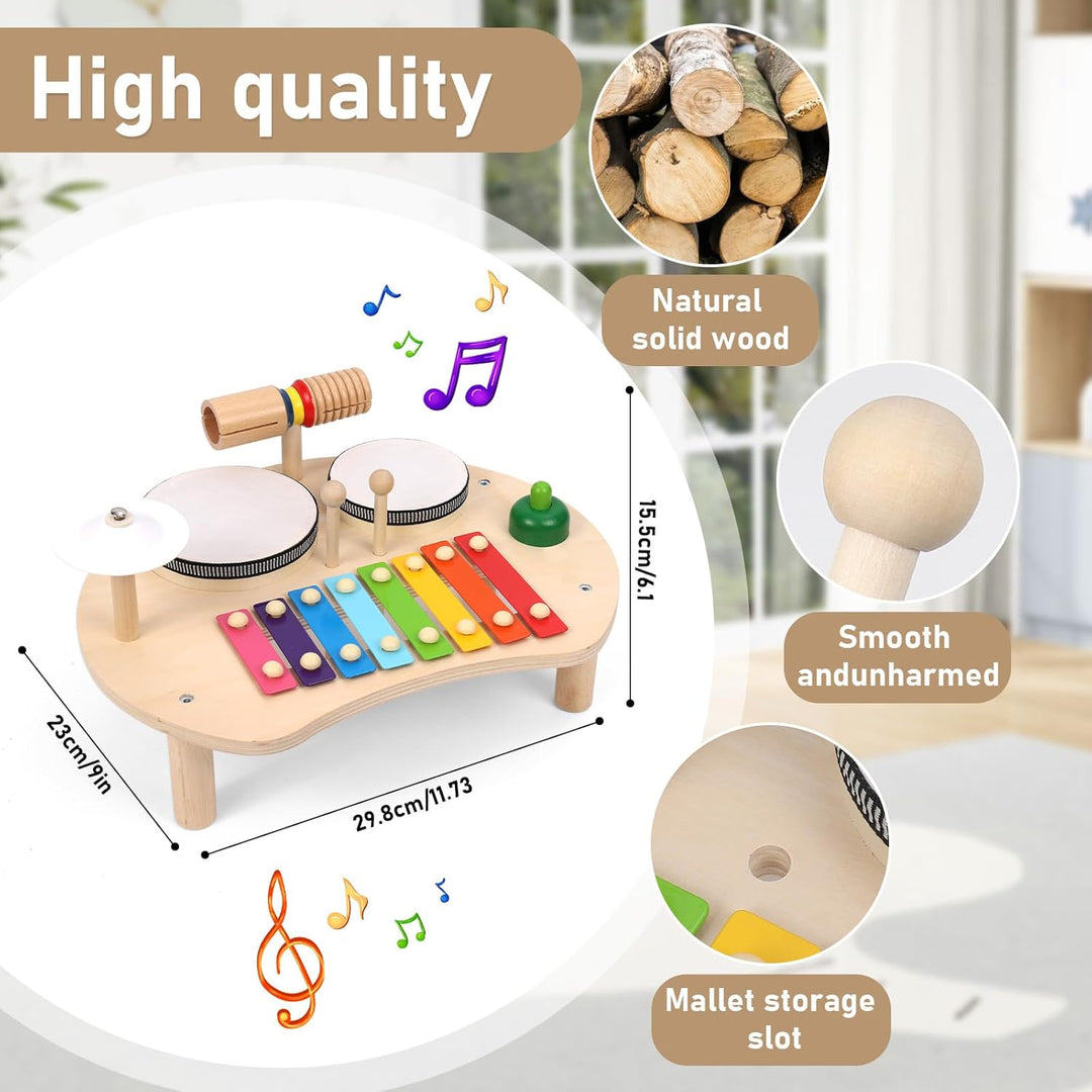 Apritsce Kinder Trommel Set, Musik Kinderspielzeug Aus Holz, Musikinstrumente Baby Set mit Xylophon,