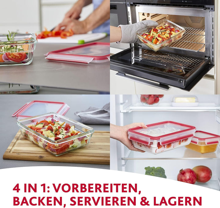 Emsa 516244 Clip & Close Glas Frischhaltedose | 0,7 L | Rechteckig | 100% Dicht | Geeigent für Backo