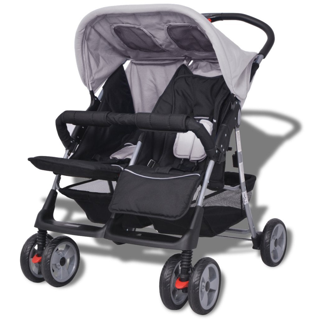Festnight Klappbar Baby Zwillingswagen Zwillingskinderwagen Kinderwagen aus Stahl + Oxfordgewebe gee