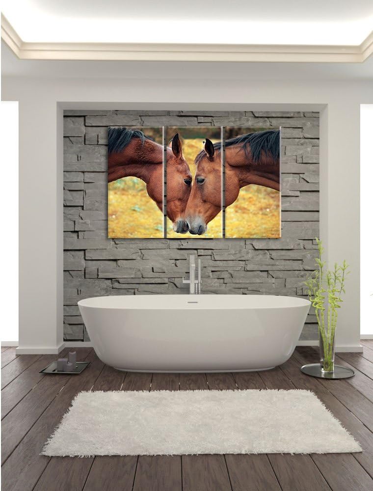 Pixxprint Zwei schmusende Pferde als Leinwandbild/Grösse: 3 Teilig (120x80 cm) cm/Wandbild/Kunstdruc